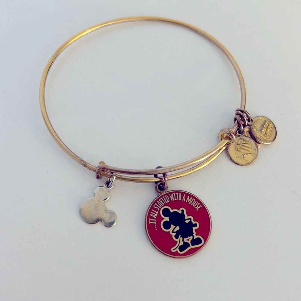 Disney Mickey Mouse Alex and Ani Gold Bracelet w/ Red Mickey Body